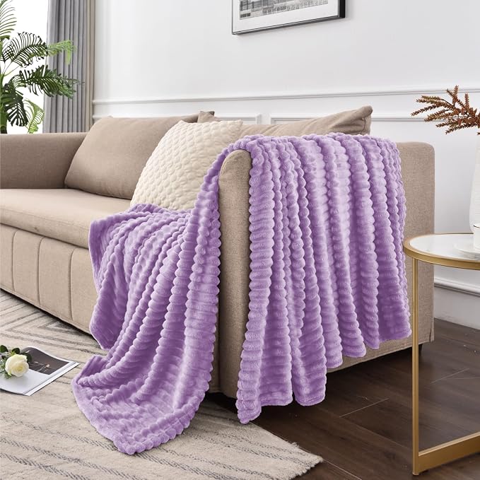 BEDELITE 3D Ribbed Lavender Fleece Throw Blanket - Image 9