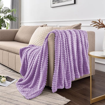BEDELITE Ribbed Jacquard Lavender Fleece Twin Blanket - Image 9