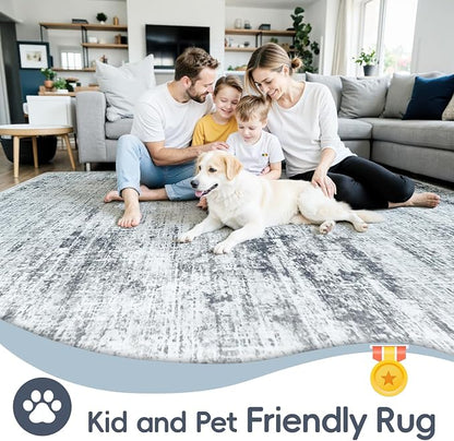 6x9 Washable Area Rug for Living Room Bedroom: Non-Slip Modern Black Grey | - Image 4