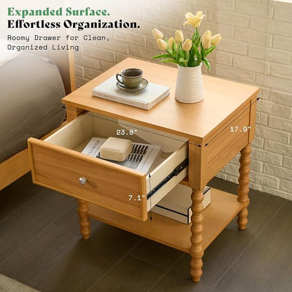 AMERLIFE 24" Wood Nightstand Set of 2, Vintage Bedside Table - Image 6