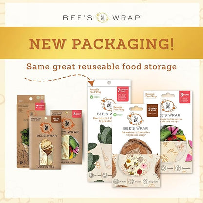 Bee's Wrap Beeswax Wraps for Food - Made in USA Reusable & Organic Food Wraps, Sandwich Wrap & Bowl Covers - Eco-Friendly Alternative to Aluminum Foil & Plastic Wrap, Mushroom Magic 3 Pack (S, M, L)