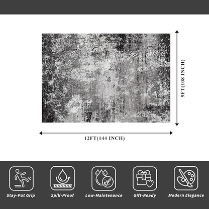 Washable Area Rug 9x12 Living Room – Neutral Modern Abstract Large Carpet - Image 2