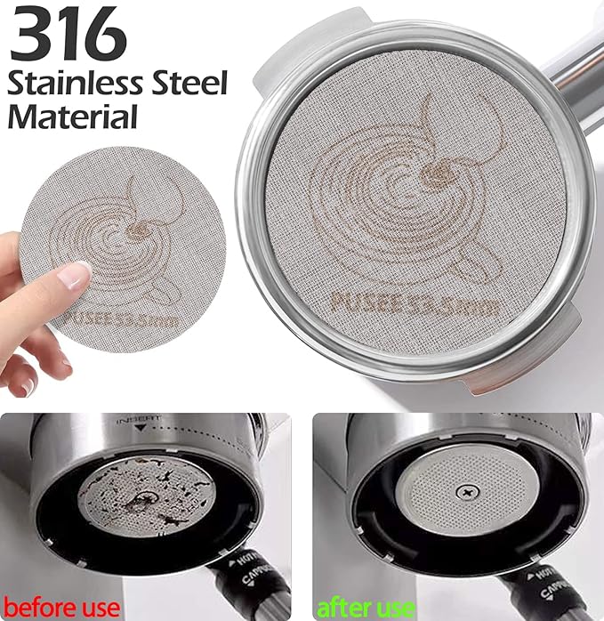 PUSEE 51mm Espresso Dosing Funnel & 51mm Puck Screen, Magnetic Coffee Dosing Ring Aluminum Metal,Reusable 1.7mm Thickness 150μm Espresso Puck Screen 316 Stainless Steel Fits 51mm Portafilter