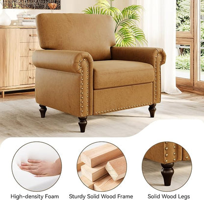 Nailhead Trim Accent Chairs Set of 2, Faux Leahter Mid Century Modern Living - Image 4