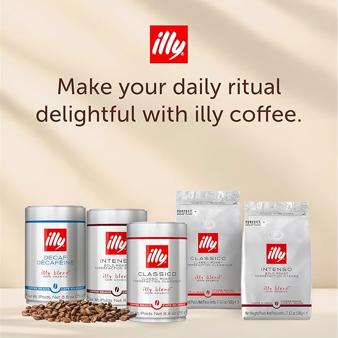 Illy Whole Bean Coffee, Intenso Bold Roast - Bold & Flavorful - 100% Arabica - Whole Beans - Pressurized Packaging Sealed for Freshness - 8.8oz can (Pack of 12)