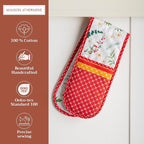 Maison d' Hermine Double Oven Mitts 100% Cotton 7"x35" Double Oven Mitt Heat Resistant BBQ Cooking Gloves with Loop, Baking, Grilling, Home, Kitchen, Handling Hot Pans (Poinsettia Christmas)