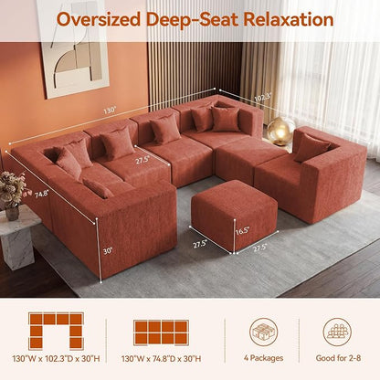 MONVANE Modular Sectional Sofa, Oversized 8 Seat Convertible U Shaped Couch - Image 3
