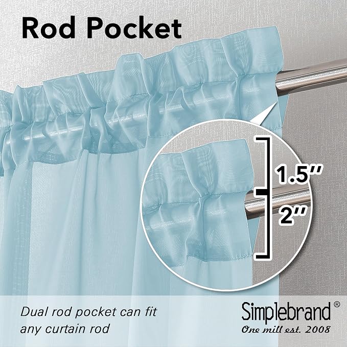 Simplebrand Sky Blue Sheer Curtains 90 Inches Long 2 Panels, Light Filtering - Image 5