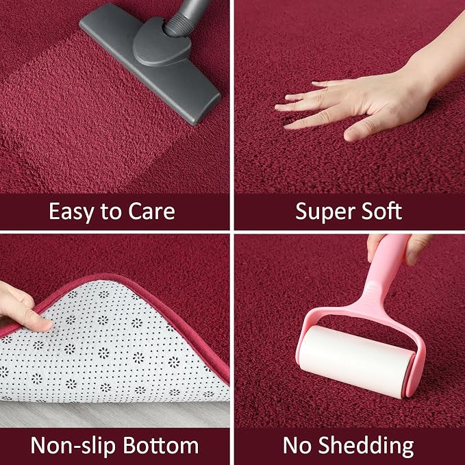 6x9 Area Rugs for Living Room Non Slip Dorm Bedroom Rug, Wine Red | Modern Area - Image 3