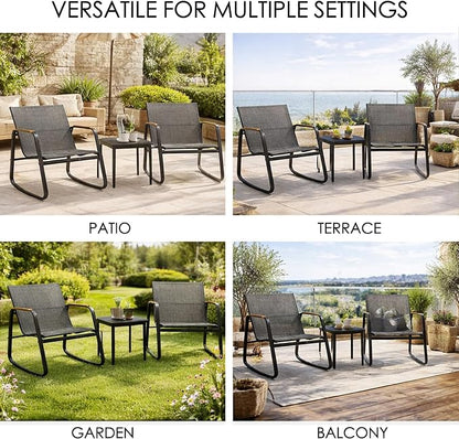 Kozyard 3-Piece Rocking Chair Set, Outdoor Rocking Textilene Bistro Set - Image 7