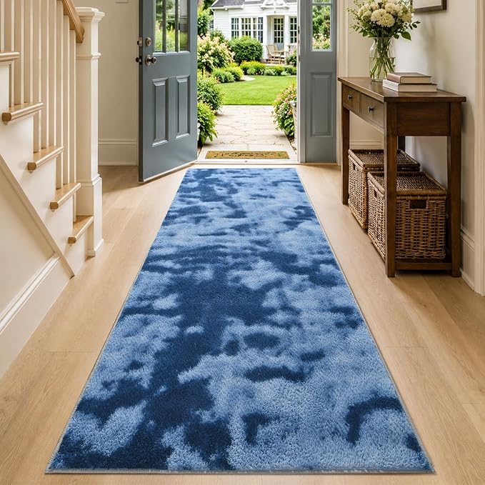 2x8 Tie-dye Dark Teal Runner Rug Washable Non-Slip - Image 2