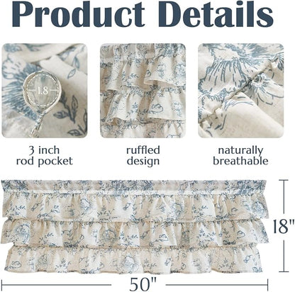 jinchan Ruffled Floral Valance Linen Shabby Chic Small Window Curtain 18 Inch - Image 8