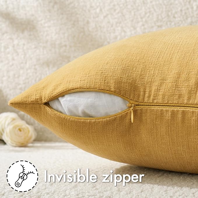 MIULEE Gold Chenille Couch Throw Pillow Covers, 20x20 | Set of 2, Soft - Image 3