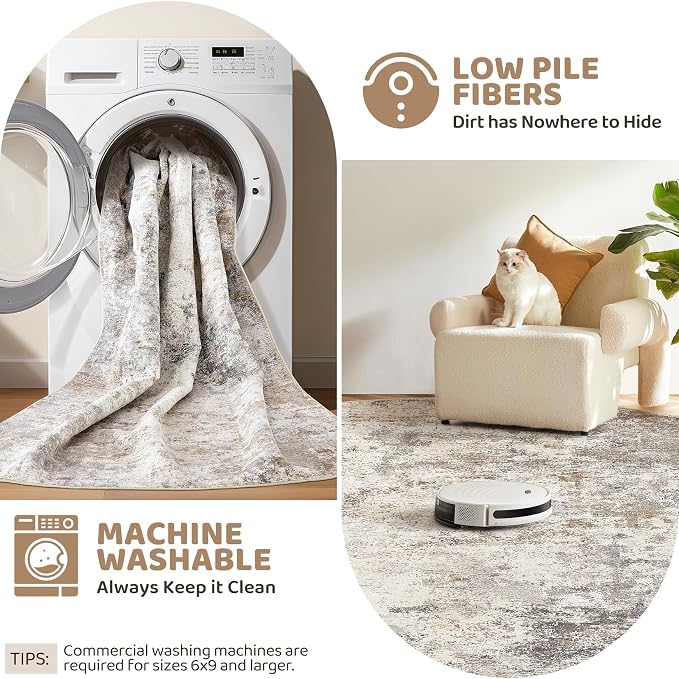 UERMEI 8x11 Area Rug Living Room Rugs Washable Neutral Brown Grey Carpet | - Image 6