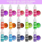 Gel Food Coloring - 15 Colors Flavorless Gel Based Food Color Dye, Vibrant Edible Concentrated Food Coloring for Cake Cookie Decorating, Easter Egg, Icing, Fondant, Baking, Macaron (6g/Bottle) - Vegan
