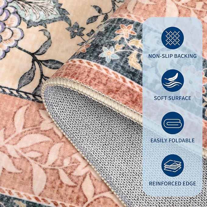 GarveeHome Terracotta Teal Area Rugs 9x12 Living Room, Botanical Grove Cottage - Image 6