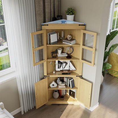 GarveeHome 67" Tall Corner Storage Cabinet, Farmhouse Corner Hutch Display - Image 7