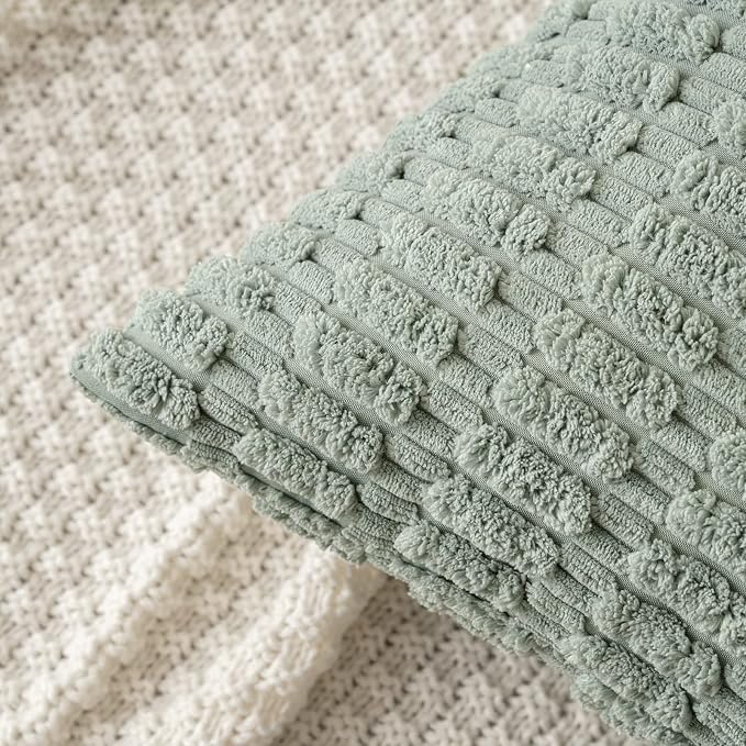 MIULEE Euro Sham Corduroy Decorative Throw Pillow Covers 22x22 Grey Green | - Image 2