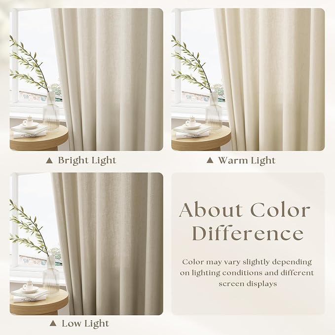 Pinch Pleat 120 Inch Long Linen Curtains 72 Inches Width Extra Wide | Light - Image 2