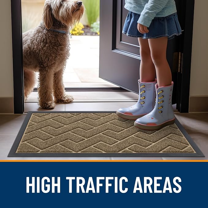 OLANLY Front Door Mat Outside 71x47, All-Season Absorbent Rubber Doormat | Brown - Image 8