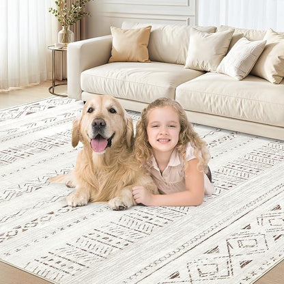 cotiled 10x13 Area Rugs Washable Boho Living Room Rug Brown/Cream | Solve - Image 9