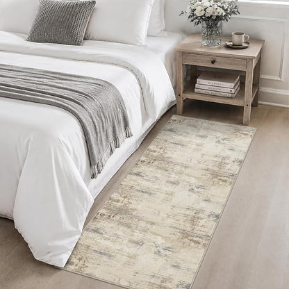 2x5 Washable Runner Rug：Modern Abstract Soft Carpet Beige Brown | - Image 4