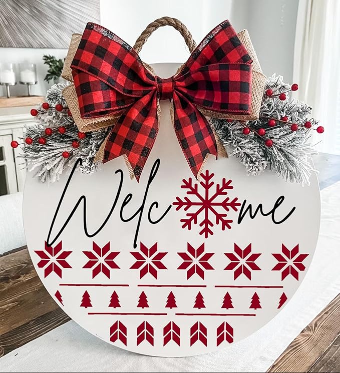 Christmas Stencils for Painting on Wood 12” Large Christmas Stencil Reusable Half Round Holiday Drawing Templates for Painting on Wood DIY Crafts Doormat Canvas Window Decor