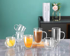 ZONEYILA Double Walled Glass Coffee Mugs 8oz, Insulated Borosilicate Glass Coffee Cups Set of 4, Clear Glasses Mug with Handle for Espresso, Cappuccino, Tea, Hot Beverages