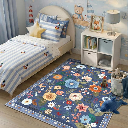 RELEANY Floral 5x7 Area Rug Machine Washable Soft Print Boho Carpet Non Slip - Image 3