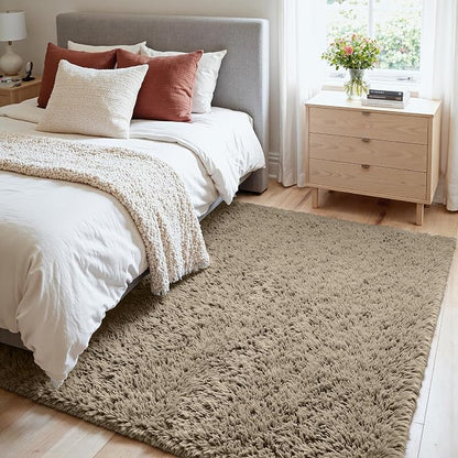 4x6 Fluffy Shag Area Rugs for Living Room Bedroom: Soft Carpet Gray Camel | - Image 2