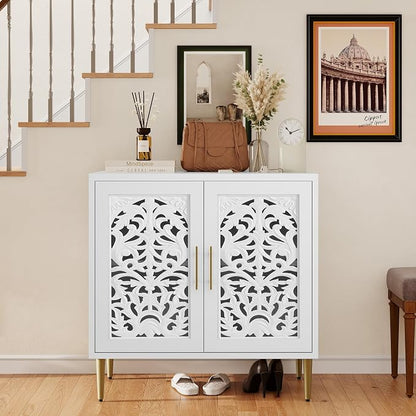 ARTPOWER Accent Cabinet with 2 Doors, Vintage Hollow Carving Buffet Cabinet - Image 4