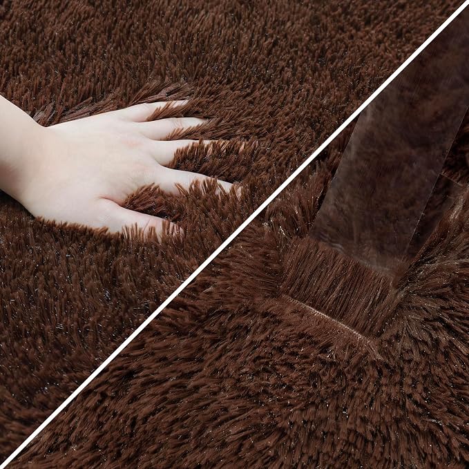 2x6 Bedside Area Rugs for Bedroom Soft Fluffy Shag Brown Rug for Hallway - Image 6