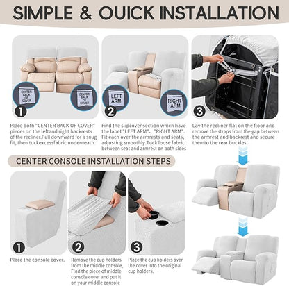 Recliner Loveseat Covers with Console, 6-Piece Stretch Geometric Strokes - Image 8