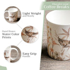 Maison d' Hermine Coffee Mug with Handles Fine Bone China Mugs Pack of One Tea Cups for Hot Beverages Cappuccino Latte Home Office Perfect for Gift (Meadow Florals - Beige Meadow Mornings, 12 Ounce)