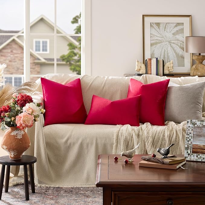 GIGIZAZA Red Velvet Pillow Covers 26x26 Decorative Pillows Pack of 2 | Throw - Image 6