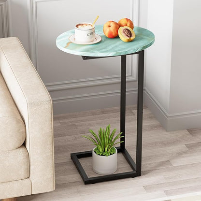 C Shaped End Side Table, Small Oval Couch Sofa Table by Katrawu