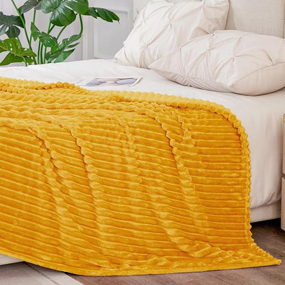 BEDELITE 3D Ribbed Mustard Yellow King Size Blankets - Image 6