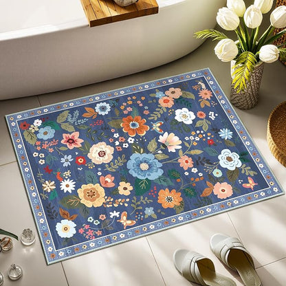 RELEANY Floral Washable 2x3 Area Rugs Doormat Blue/Grey | Flower Carpet Print - Image 8
