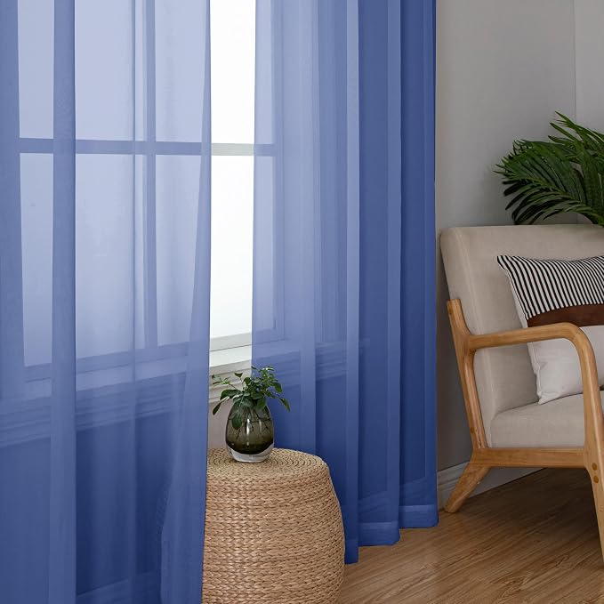 Simplebrand Royal Blue Sheer Curtains 96 Inches Long 2 Panels, Light Filtering - Image 5