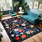 PLHXFR Area Rug Living Room: 4x6 Floral Washable Boho Soft Carpet Black | by PLHXFRSoftAreaRugs