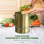 Utopia Kitchen Compost Bin for Kitchen Countertop - 1.3 Gallon Compost Bucket for Kitchen with Lid - Includes 1 Spare Charcoal Filter (Gold)