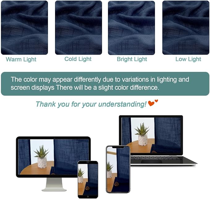 Chyhomenyc Navy Blue Semi Sheer Curtains 36 Inch Length, Light Filtering Faux - Image 3