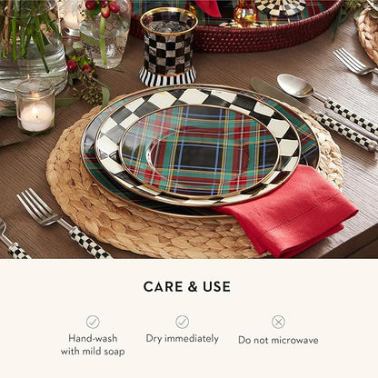 MACKENZIE-CHILDS Enamel Charger Plate, Charger Decoration for Dinner Plates or Home Decor, 12 Inches, Black Tartan, Set of 1