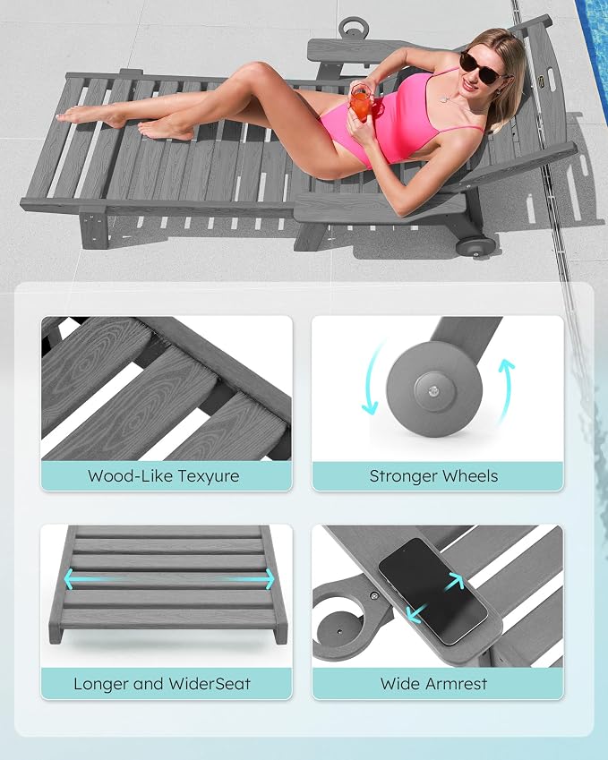 Patio Chaise Lounge Chair Set of 4, Oversize Lounge Chairs - Image 5