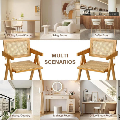 Furlide Rattan Dining Chairs Set of 2, Modern Mid Century Accent Chairs - Image 8