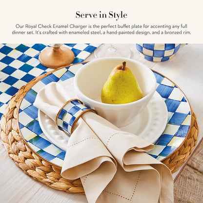 MACKENZIE-CHILDS Enamel Charger Plate, Charger Decoration for Dinner Plates or Home Decor, 12 Inches, Blue-and-White Royal Check, Set of 1