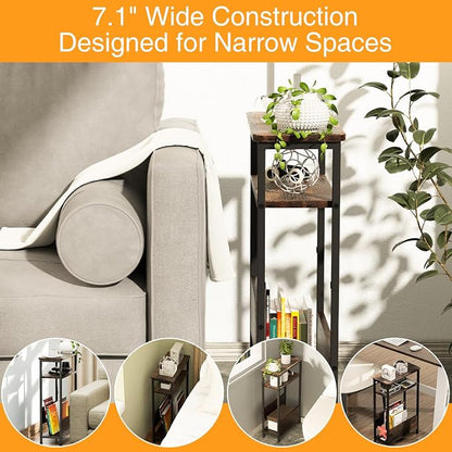 THUMEYE 7.1" Narrow Side Table for Small Spaces, 3 Tier Small End Table - Image 4
