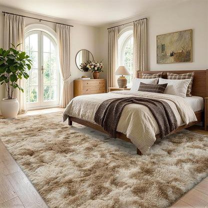 5x7 Tie-Dyed Beige Fluffy Soft Area Rug Non-Slip - Image 3