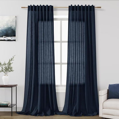 Navy Blue Linen Curtains 96 inches Long by Nanspring