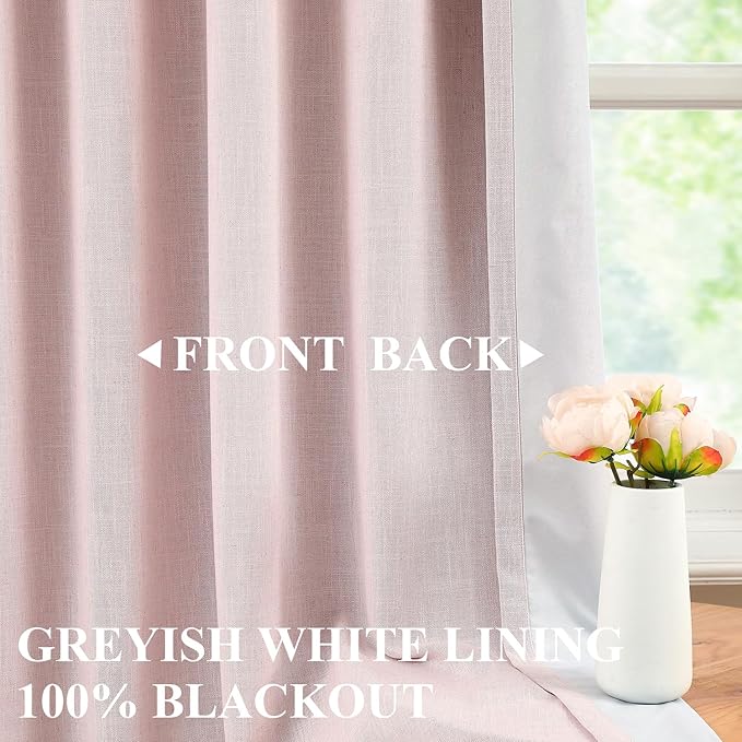 Vision Home Soft Pink Pinch Pleated Full Blackout Curtains Linen Blended Room - Image 3